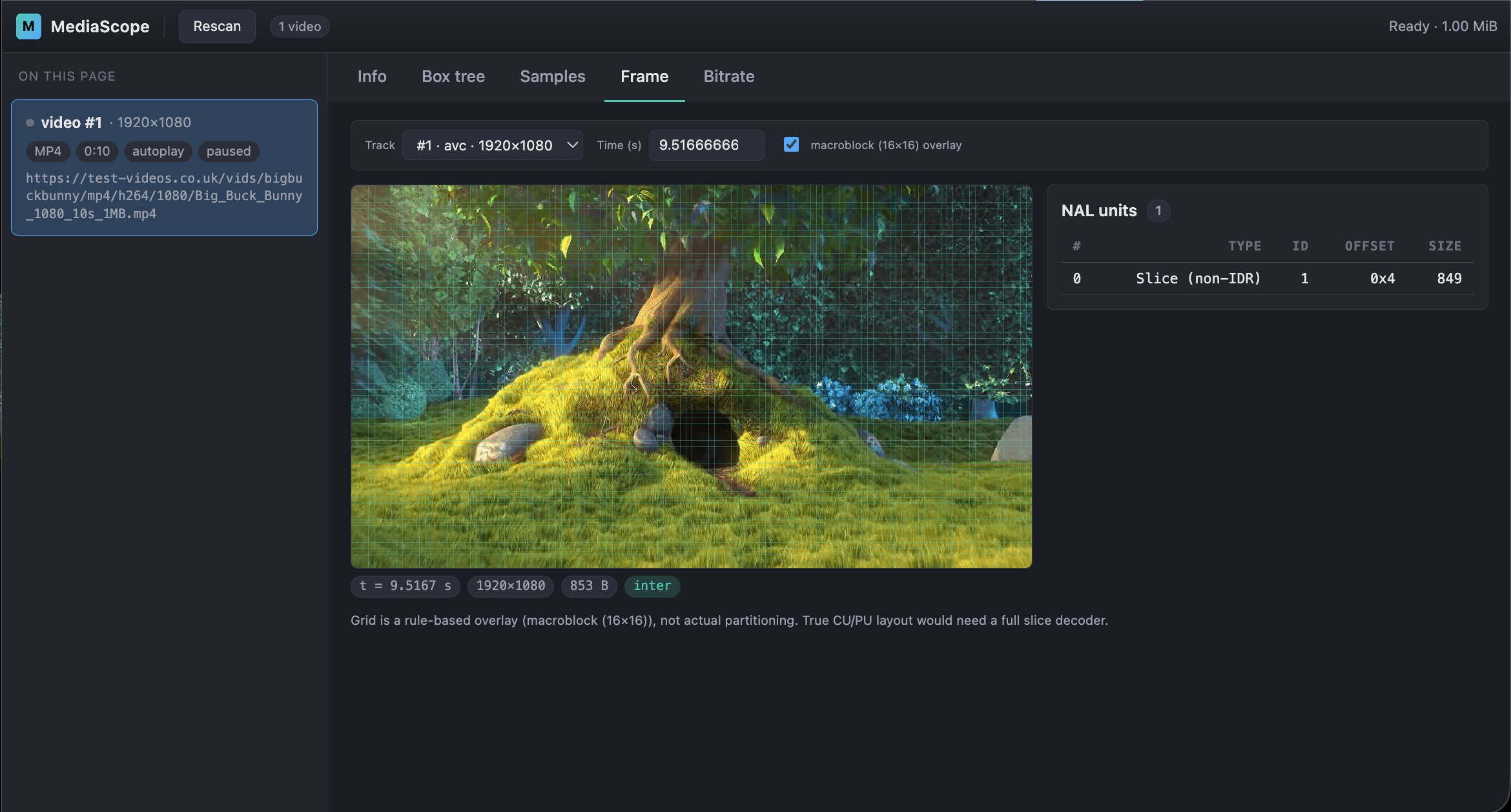 MediaScope decoded video frame inspector